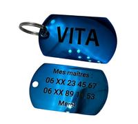 UNIKTAG MÉDAILLE GRAVÉE POUR CHIEN OU CHAT PLAQUE D'IDENTITE, MÉDAILLON ACIER PERSONNALISABLE, ETIQUETTE D'IDENTIFICATION PERSONNALISÉE, PORTE-ADRESSE POUR CHIEN, MEDAILLE D'IDENTITE (Bleu)