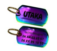 UNIKTAG MÉDAILLE GRAVÉE POUR CHIEN OU CHAT PLAQUE D'IDENTITE, MÉDAILLON ACIER PERSONNALISABLE, ETIQUETTE D'IDENTIFICATION PERSONNALISÉE, PORTE-ADRESSE POUR CHIEN, MEDAILLE D'IDENTITE (Iridium)