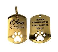 UNIKTAG MÉDAILLE GRAVÉE POUR CHIEN, PLAQUE D'IDENTITE AVEC PATTE, MÉDAILLON ACIER PERSONNALISABLE, ETIQUETTE D'IDENTIFICATION PERSONNALISÉE, PORTE-ADRESSE POUR CHIEN, MEDAILLE D'IDENTITE (OR)