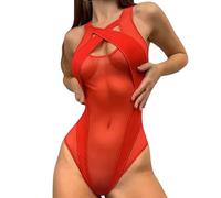unilarinna Body sexy pour femme - Dentelle - Lingerie sexy - Body - Col en V profond - Nuisette érotique - Lingerie nuisette - Lingerie sexy - Ensemble porte-jarretelles, rouge, S