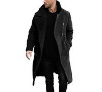 unilarinna Homme Casual Slim Fit Manteau en Laine Longue Veste Col Entaillé Trench Coat Simple Boutonnage Manteau Hiver Chaud Outwear Homme Veste d'hiver Veste Softshell pour Manteau, Doudoune, Trench