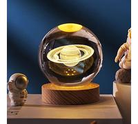 Unillous 3D Lampe Boule de Cristal Sphere Lumineuse Veilleuses pour Enfants avec Base en Bois, Planete Lumière Ambiante - Veilleuse- Cadeau- Decoration Noel- Decoration Chambre