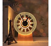 Unillous Horloge de Bureau en Bois Massif avec Disque en Acrylique, LED Lumière d'ambiance Nocturne Rechargeable, Pas de tic-tac, Silencieux, Lumière Chaude, Luminosité réglable, Fonctionne sur Piles