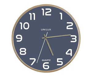 Unilux Baltic Horloge Murale Silencieuse, Mouvement à Quartz, Diamètre 31,5 cm, design Minimaliste Moderne de Bleu et Hêtre