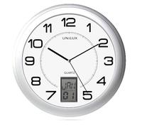 Unilux Instinct Horloge Murale Systeme Quartz avec Changement d'Heure Automatique et Dateur numerique, Diamètre 30,5 cm Gris metal