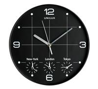Unilux On Time Pendule de bureau murale Système Quartz avec 4 Fuseaux horaires Ø 30,5 cm Noir