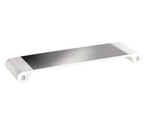 Unilux Study Support Réhausseur d'écran Ergonomique avec 4 Ports USB 55,3 x 16,8 x 5 cm Gris métal/Blanc