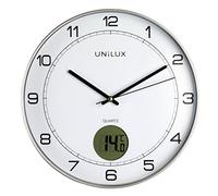 Unilux Tempus Pendule de bureau Système Quartz avec Thermomètre digital et Lisible jusqu'à 35 m Ø 30,5 cm Gris métal