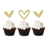 Unimall 24 Pièces Briller Heart Cupcake Toppers Cœur Gâteau Toppers pour Douche bébé Décoration Fournitures Gâteau Décorations