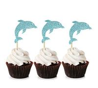 Unimall 24 Pièces Dolphin Cupcake Toppers Blue Glitter Dauphin Gâteau Toppers pour Douche bébé Décoration Fournitures Gâteau Décorations