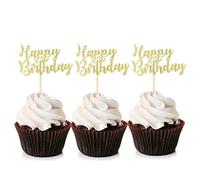 Unimall 24 Pièces Happy Birthday Cupcake Toppers or Glitter Party Anniversaire Picks Baby Party Enfants Anniversaire Fête Décoration