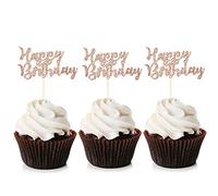 Unimall 24 Pièces Happy Birthday Cupcake Toppers Or Rose Glitter Anniversaire Gâteau Décorations Party Anniversaire Picks Baby Party Enfants Anniversaire Fête Décoration