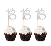 Unimall 24 Pièces Paillettes D'argent Numéro 18 Cupcake Toppers 18 Anniversaire Gâteau Toppers pour 18 Gâteau Décorations Anniversaire Fournitures de Parti