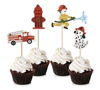 Unimall 24 Pièces Pompier Cupcake Toppers Pompiers Gâteau Toppers pour Douche de bébé Gâteau Décorations Anniversaire Fournitures de Parti