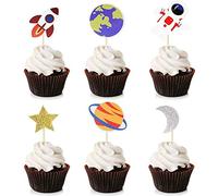 Unimall 36 Pièces Space Cupcake Toppers Astronaute Gâteau Toppers pour Douche bébé Décoration Fournitures Gâteau Décorations