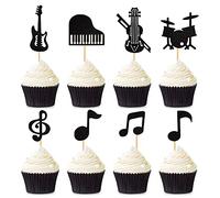 Unimall Global Lot de 24 décorations de cupcakes à paillettes en forme de guitare, piano, violon, batterie de décoration de gâteau pour fête d'anniversaire, baby shower, mariage Polychromatique