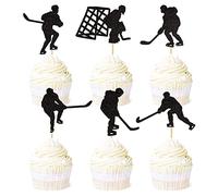 Unimall Global Lot de 24 décorations de gâteau à paillettes de hockey sur glace - Thème sport - Décoration de gâteau pour fête prénatale, anniversaire, événement, fête, sport, thème de fête -