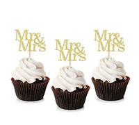 Unimall Global Lot de 24 décorations pour cupcakes - Avec inscription « Mr and Mrs » - Doré - À paillettes