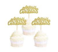 Unimall Global Lot de 36 décorations pour cupcakes avec inscription « Joyeux Noël » - Décoration pour gâteau de Noël Or