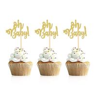 Unimall Global Oh Baby Lot de 24 décorations de cupcake pour anniversaire, fête prénatale, décoration de gâteau, doré