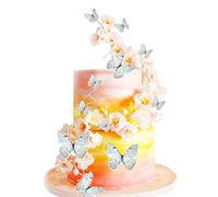 Unimall Pack of 30 Turquoise Color Mixed Size Lively 3D Butterfly Cupcake Topper for Girls Women's Happy Birthday Wedding Party Cake Wall Party Food Decorations