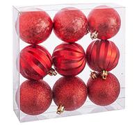 UNIMASA Lot de 9 Boules de 60 mm de Couleur Rouge avec différentes Textures. Ajoutez Une Brillance élégante à Votre décoration de Noël, Multicolore, ne Pas appliquer