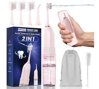 UNINGOPI Brosse à dents électrique avec hydropulseur, kit de nettoyage des dents 2 en 1, brosse à dents et hydropulseur, brosse à dents de voyage avec bouteille d'eau (rose)