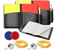UNINGYI Kit d'arbitre de football, cartes d'arbitre de football, carte rouge, carte jaune, ensemble d'arbitre avec 2 sifflets d'entraînement en métal, 2 carnets de points avec pochette, 2 crayons, 2