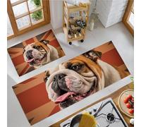 Union Jack Bulldog Tapis de Cuisine, Jaune Brunâtre Tapis Cuisine Antidérapant Lavable, Style Rétro Paillasson Lavable Décoratif Salon Couloir - 40x60+40x120cm