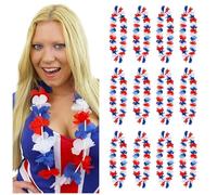 Union Jack Lei Fleur Collier - Rouge/Blanc/Bleu Fleur Tour de Cou Couronnement Dress Up Drapeau Britannique Décorations