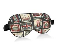 Union Jack, Parlement, Big Ben et Londres Timbres rétro Masques pour les yeux Blocs de couverture Masque de sommeil léger Couverture d'abat-jour avec bandeau relaxant pour les yeux avec sangle de tête