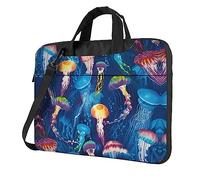 UNIOND Sacoche pour ordinateur portable avec imprimé méduse colorée et bandoulière réglable pour homme et femme, Noir , 15.6 inch