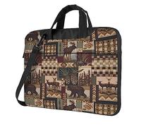 UNIOND Sacoche pour ordinateur portable Lodge Bear Cerf Imprimé Malette Bandoulière Réglable Sac d'ordinateur pour Homme Femme, Noir , 14 inch