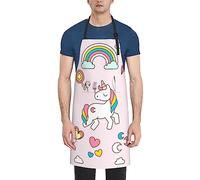UNIOND Tablier de cuisine imperméable à col réglable avec imprimé licorne rose pour cuisinier barbecue, Noir , taille unique