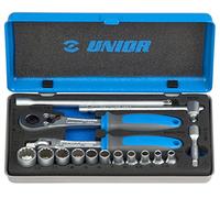 UNIOR 617118 - Juego de 16 llaves de vaso y accesorios de 1/4" en caja metálica de 4 a 13 mm serie 188BI12P16