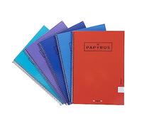 Unipapel 98443099. Lot de 5 cahiers à spirale et couverture rigide, quadrillage 4 x 4 mm, Papyrus 04 - Uniclasic, 80 feuilles, 90 grammes, assortiment de couleurs aléatoires