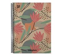 Unipapel | Carnet A4 100% recyclé A4 Kraft | 80 feuilles quadrillées 4 x 4 | 90 g | Fleurs | FSC Recycled 100% | Couverture rigide | Uninature Design