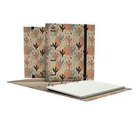 Unipapel | Classeur à 4 anneaux écologique A4 | Comprend 100 feuilles recyclées 90 g | Quadrillé 5 x 5 | Bandes de couleur | Uninature Design Cactus | FSC Recycled 100% | Carpebook