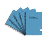 Unipapel Lot de 5 cahiers à couverture rigide turquoise, 1 ligne, taille 4°, papier 90 g, spirale Coil-lock, Papyrus 04 - Uniclassic, parfait matériel scolaire pour l'école, l'institut et l'université