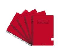 Unipapel Lot de 5 cahiers quadrillés 4 x 4 (5 unités), format quart (A5), Papyrus 01- Uniclasic, couverture souple rouge, 80 feuilles 90 grammes, certifié FSC, matériel scolaire pour la rentrée