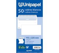 Unipapel Lot de 50 enveloppes en papier 90 g blanches 115 x 225 mm Fermeture droite avec bande adhésive en silicone Autodesk Ouverture facile Certifié FSC Parfait pour les lettres A4 pliées en 3