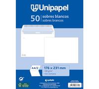 Unipapel Lot de 50 enveloppes en papier 90 g, blanches, 176 x 231 mm, fermeture droite avec bande autocollante en silicone Autodesk | Ouverture facile | Certifié FSC | Parfait pour les lettres A4