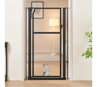 unipaws Barrière de sécurité Extra Haute Transparente 142 cm, pour Chiens et Chats, Fixation par Pression, sans perçage, Porte à Fermeture Automatique, Ajustable 75 à 85 cm