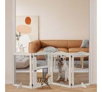 unipaws Barrière de sécurité pour Chiens avec chatière, en métal et Bois Vieilli, autoportante avec Porte battante, adaptée aux Portes, couloirs et escaliers, Bois Vieilli