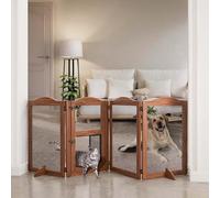 unipaws Barrière pour Animaux autoportante avec chatière, Porte battante Anti-Chien pour Chats, barrière de sécurité en métal et Bois, clôture intérieure pour Portes, couloirs et escaliers, Noyer