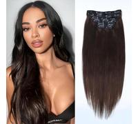 Unipearl Extensions de cheveux humains à clip, 50 cm, 8 pièces, 120 g, #2 marron #2 pour femmes, extensions de cheveux Remy droits, à clips