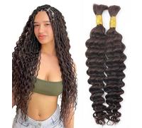 Unipearl Extensions de cheveux humains bouclés profonds pour tresses bohèmes - 40,6 cm - 100 g - 2 trames - #4 brun chocolat - Extensions de cheveux humains ondulés en vrac