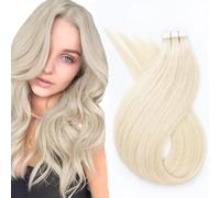 Unipearl Lot de 20 extensions de cheveux humains lisses avec bande adhésive - 45 cm - 50 g - Blond platine invisible - Pour femme - Avec bande adhésive droite
