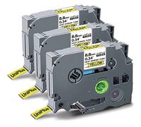 UniPlus 3x Compatible Ruban d'étiquettes pour Brother Hse-631 HSc-621 | Thermorétractable 8,8mm x 1,5m Rubans Thermo-Rétractables pour PTE300 PTE100 PTE550W PTE500 PTD450 PTP750W, Noir sur Jaune