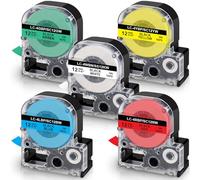 UniPlus 5x Ruban D'étiquettes Compatible en Remplacement du Ruban D'étiquettes LC-4WBN9 LC-4LBP9 LC-4RBP9 LC-4YBW9 LC-4GBP9 12 mm x 8 m, pour LabelWorks LW-300 LW-400 LW-500 LW-600P LW-700 LW-900P